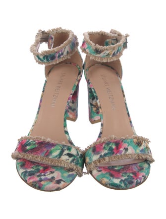 Stuart Weitzman Leather Floral Print Sandals