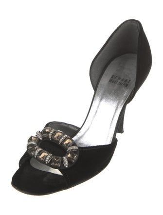 Stuart Weitzman Velvet Crystal Embellishments Sandals