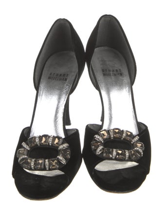 Stuart Weitzman Velvet Crystal Embellishments Sandals
