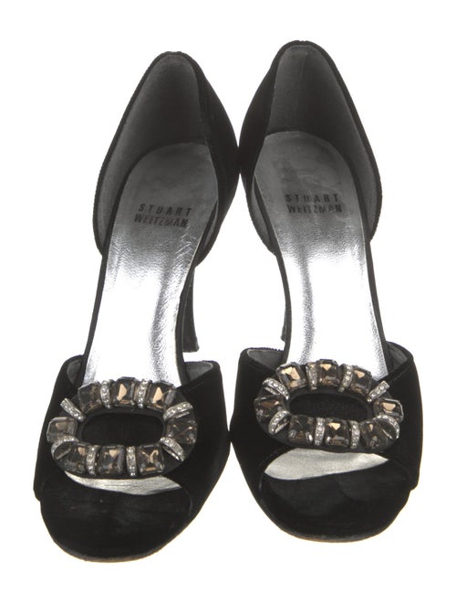 Stuart Weitzman Velvet Crystal Embellishments Sandals