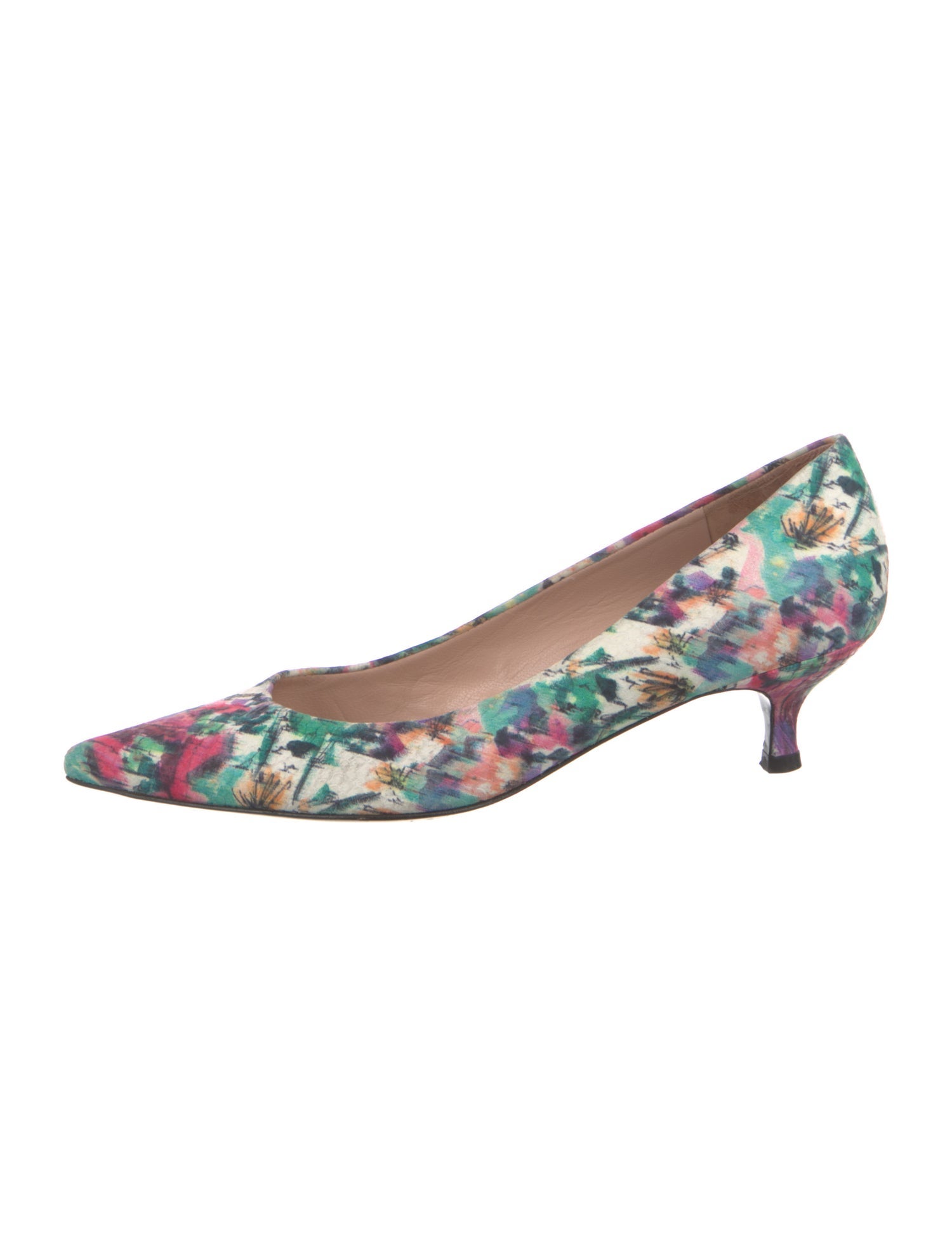 Stuart Weitzman Leather Floral Print Pumps