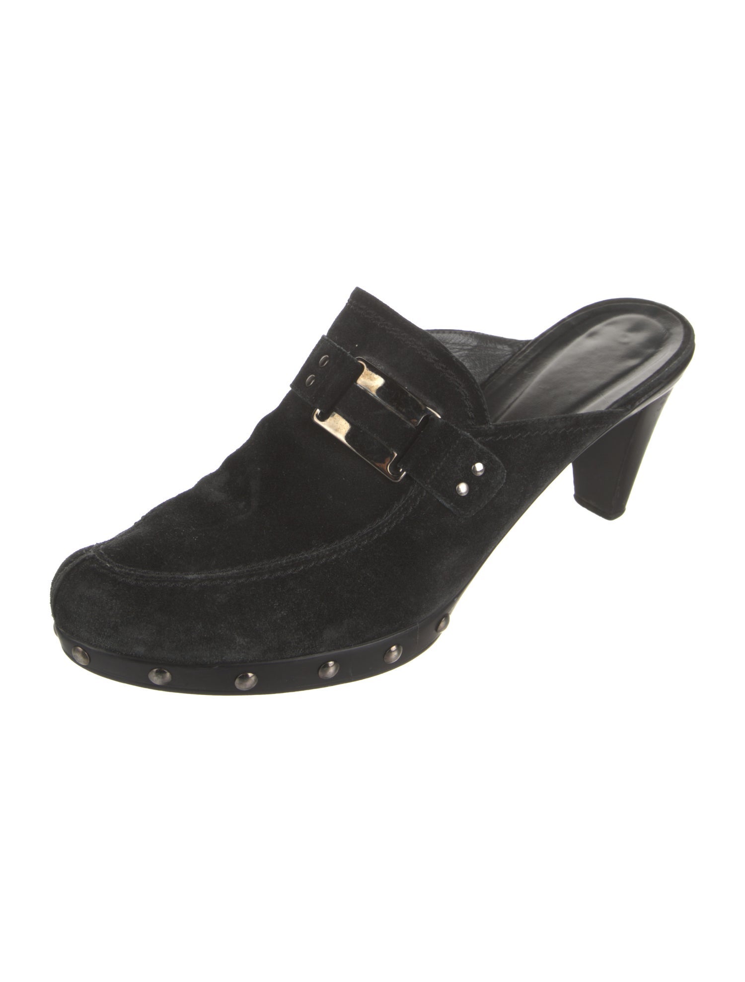 Stuart Weitzman Suede Studded Accents Mules