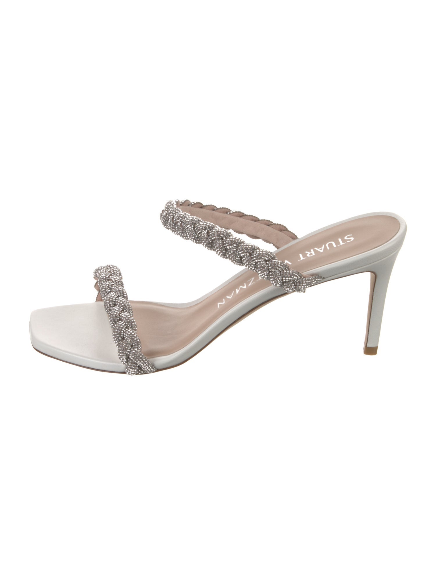 Stuart Weitzman Leather Crystal Embellishments Slides w/ Tags