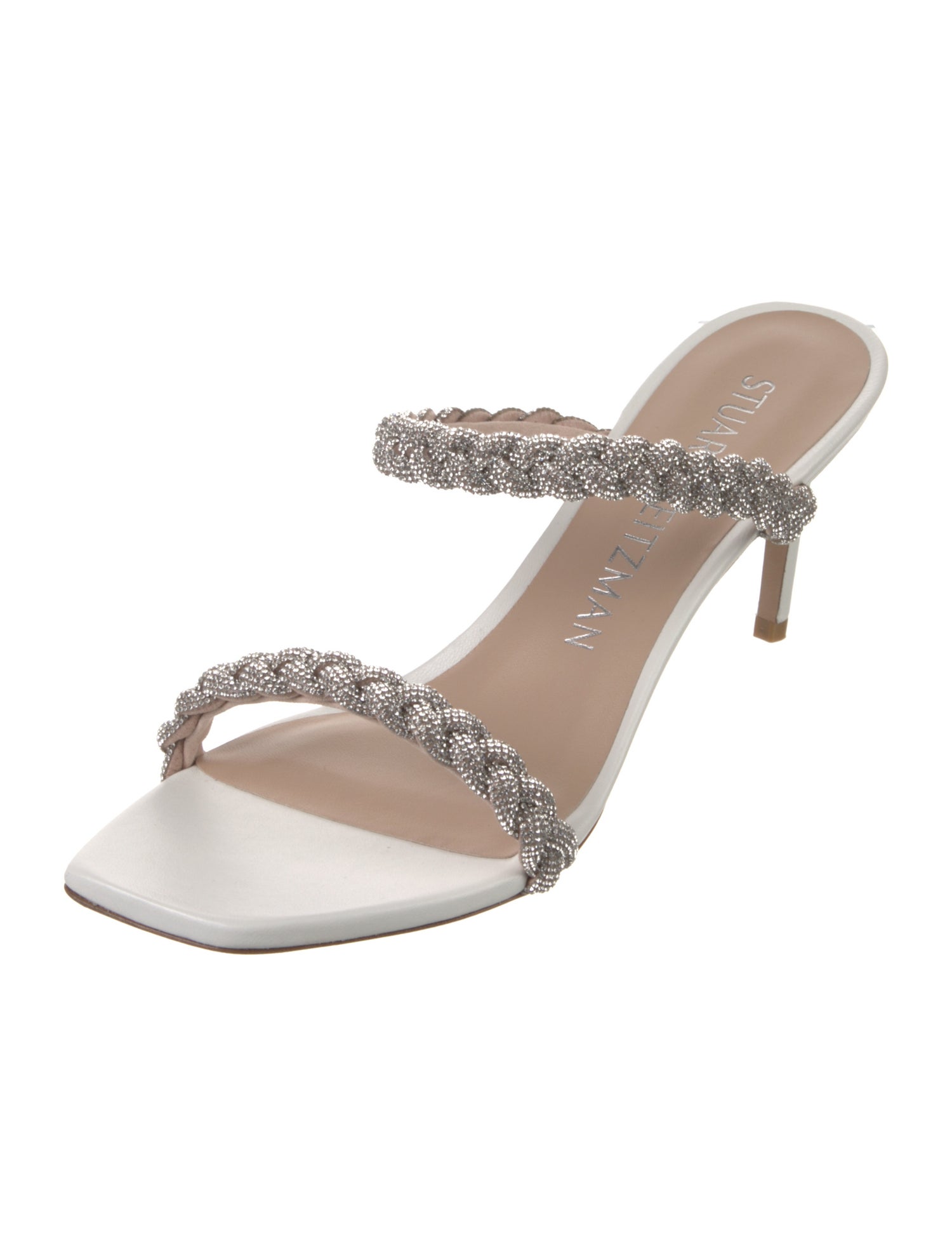 Stuart Weitzman Leather Crystal Embellishments Slides w/ Tags