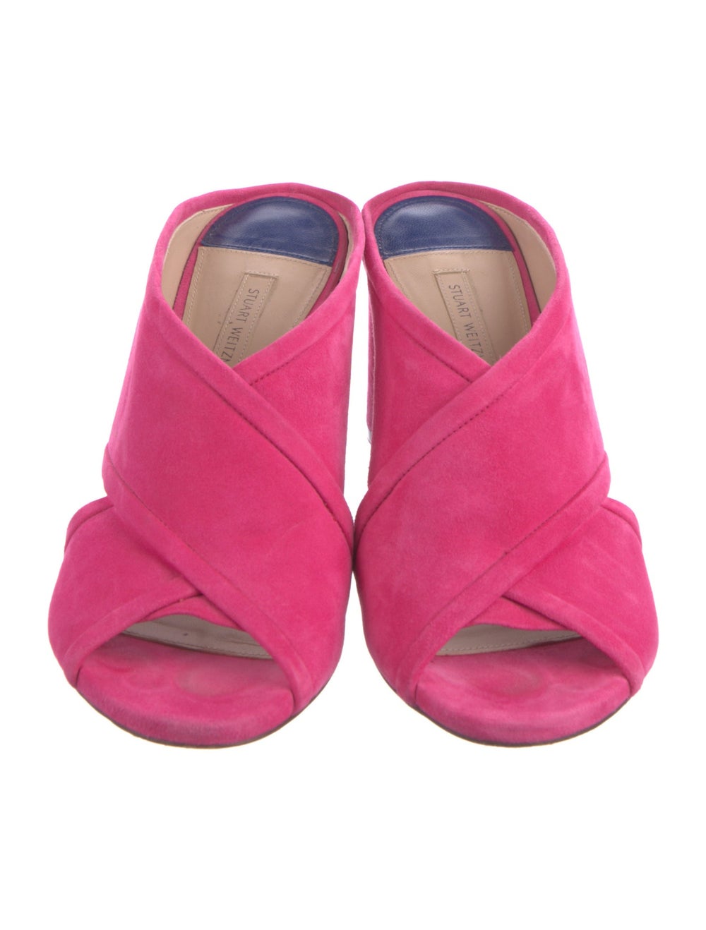 Stuart Weitzman Suede Slides Pink Crossover Straps - image 3