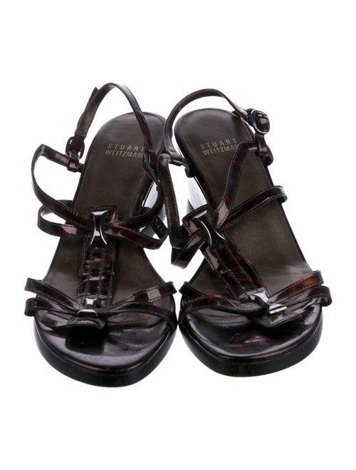 Stuart Weitzman Patent Leather T-Strap Sandals
