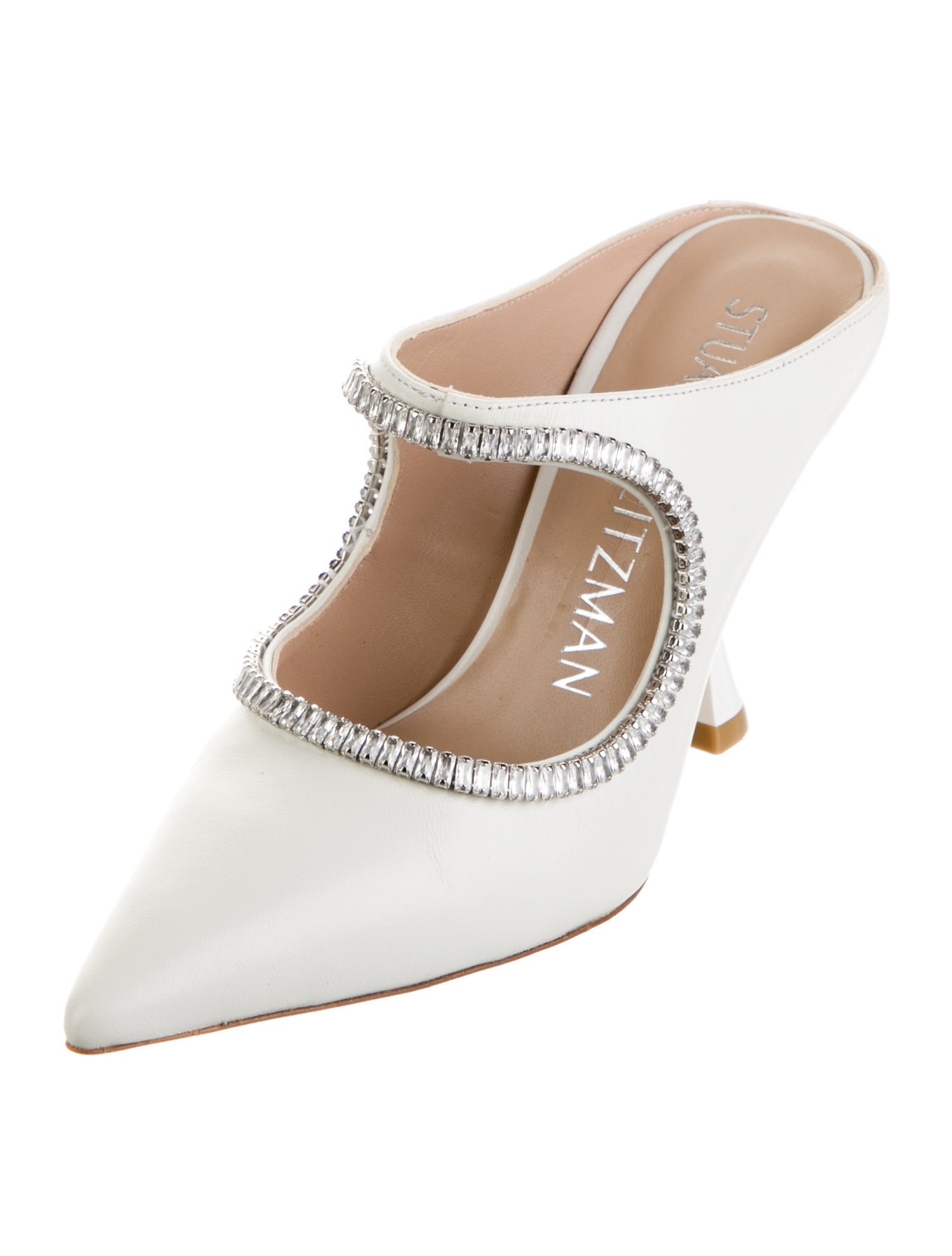 Stuart Weitzman Leather Crystal Embellishments Mules