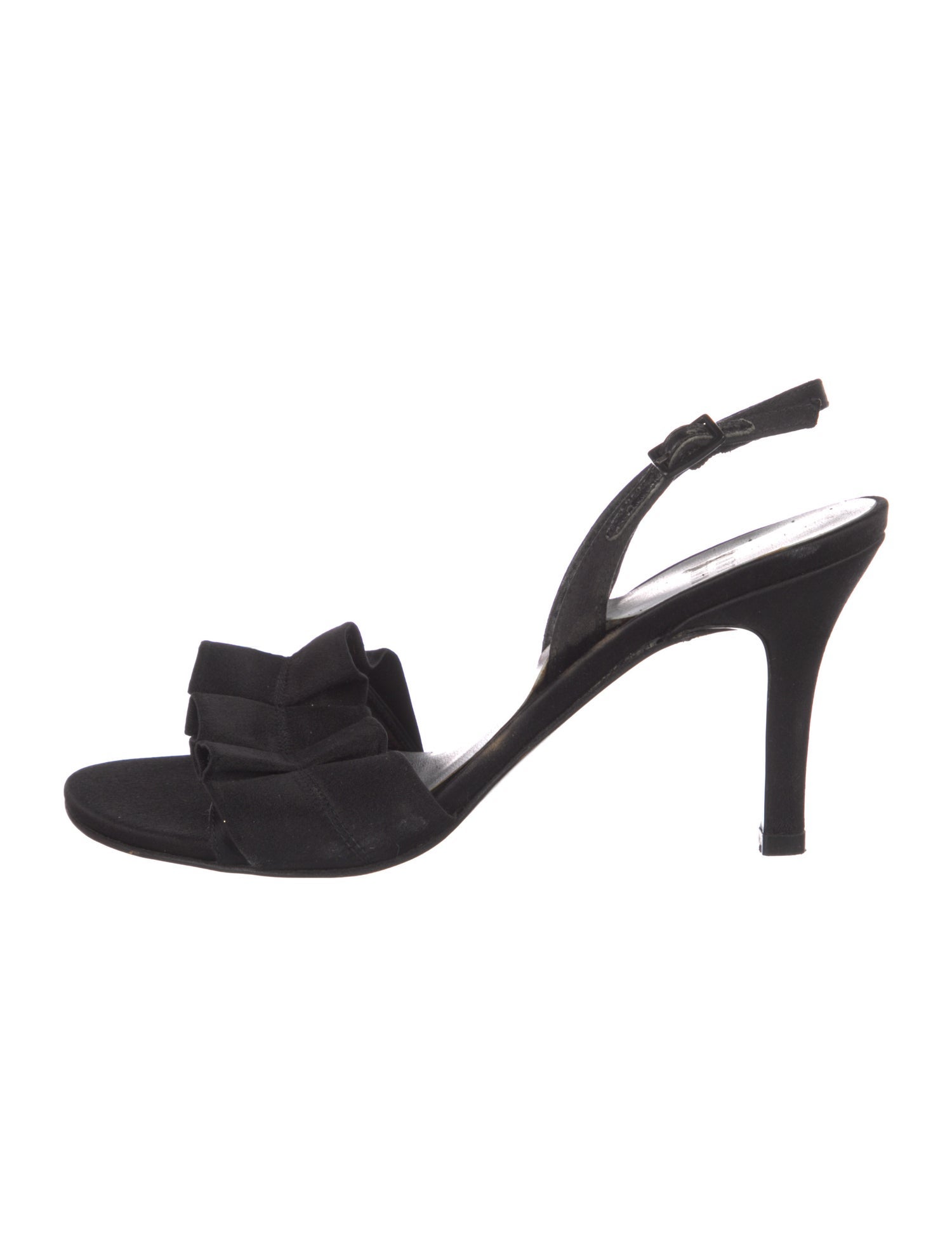 Stuart Weitzman Satin Ruffle Embellishment Slingback Sandals