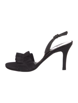 Stuart Weitzman Satin Ruffle Embellishment Slingback Sandals