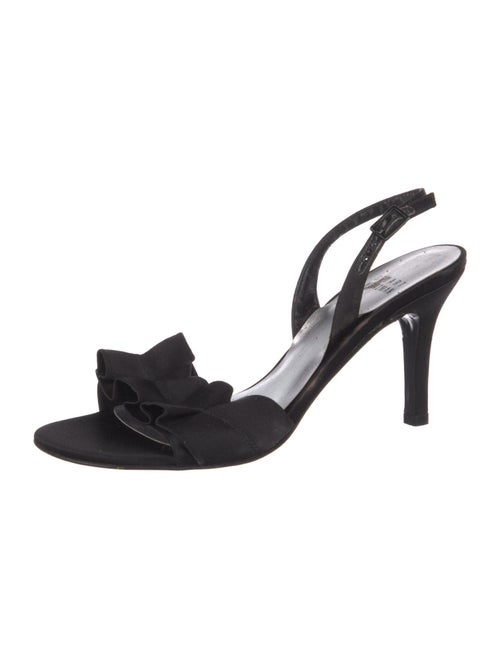Stuart Weitzman Satin Ruffle Embellishment Slingback Sandals