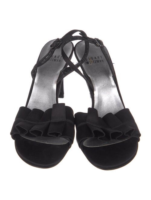 Stuart Weitzman Satin Ruffle Embellishment Slingback Sandals