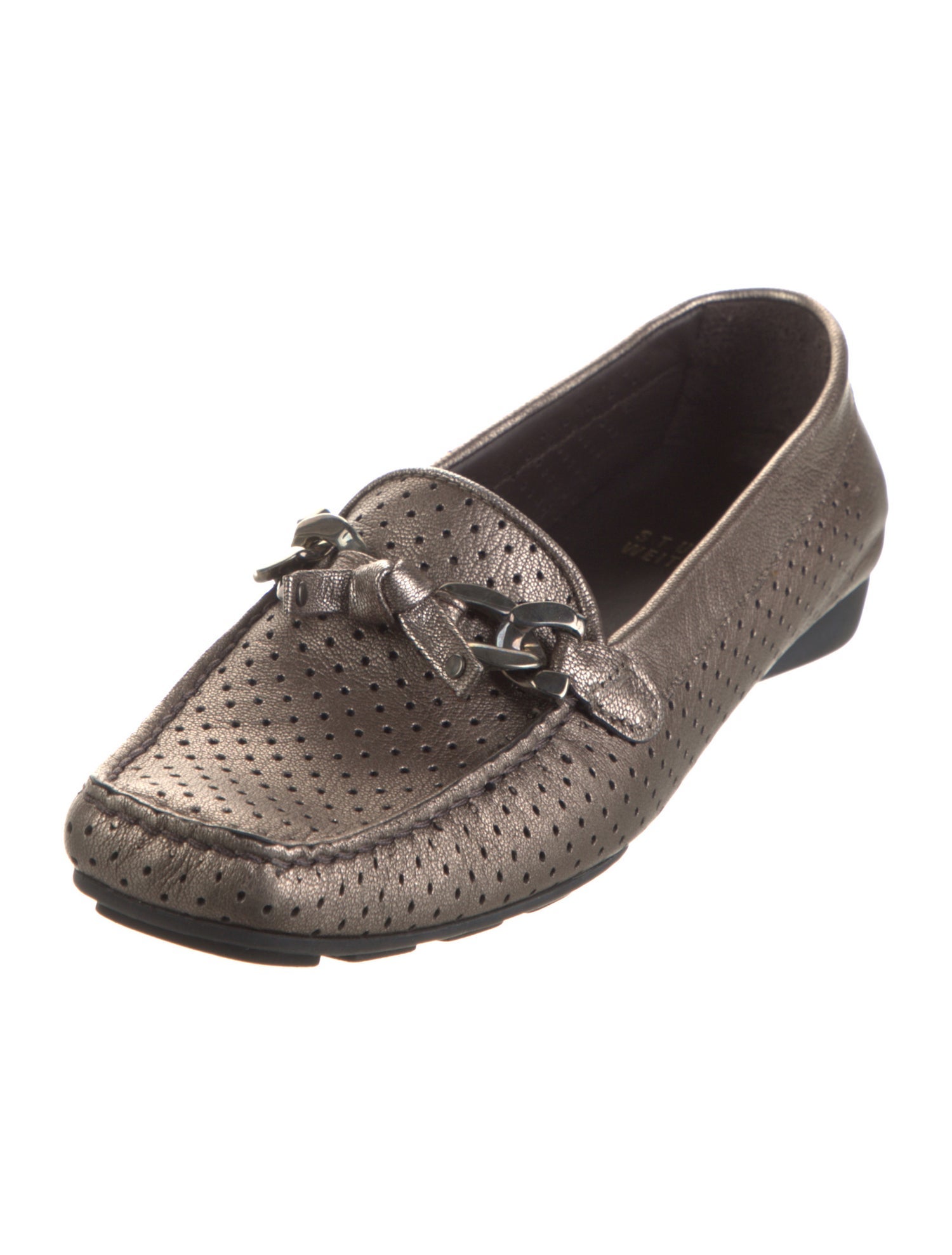 Stuart Weitzman Leather Chain-Link Accents Loafers w/ Tags