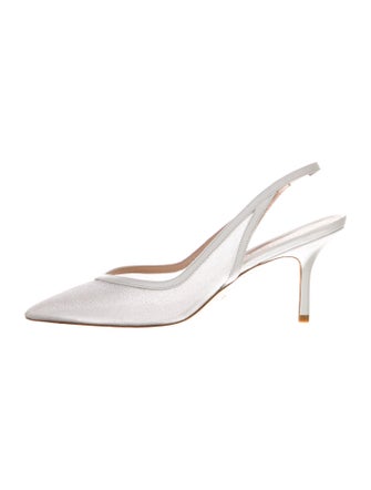 Stuart Weitzman Satin Leather Trim Embellishment Slingback Pumps