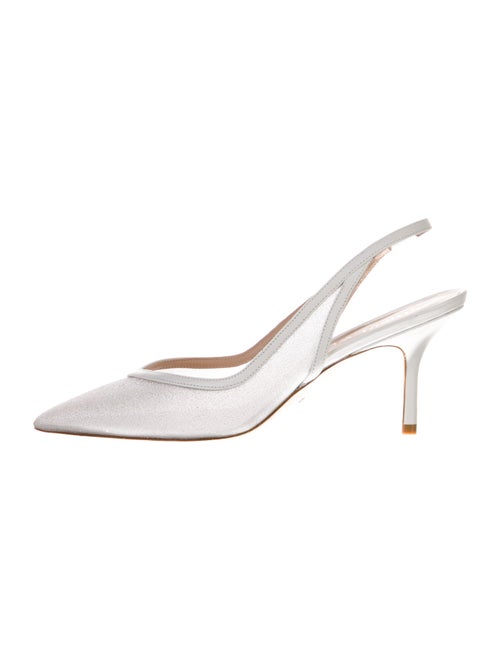 Stuart Weitzman Satin Leather Trim Embellishment Slingback Pumps