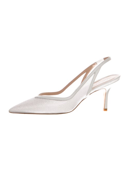 Stuart Weitzman Satin Leather Trim Embellishment Slingback Pumps