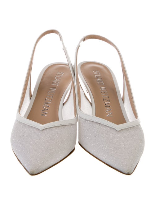 Stuart Weitzman Satin Leather Trim Embellishment Slingback Pumps