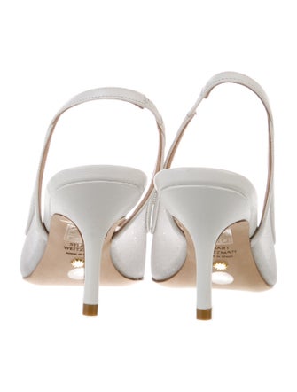 Stuart Weitzman Satin Leather Trim Embellishment Slingback Pumps