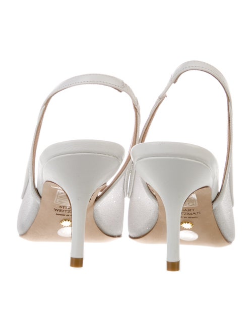 Stuart Weitzman Satin Leather Trim Embellishment Slingback Pumps