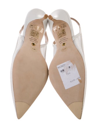 Stuart Weitzman Satin Leather Trim Embellishment Slingback Pumps