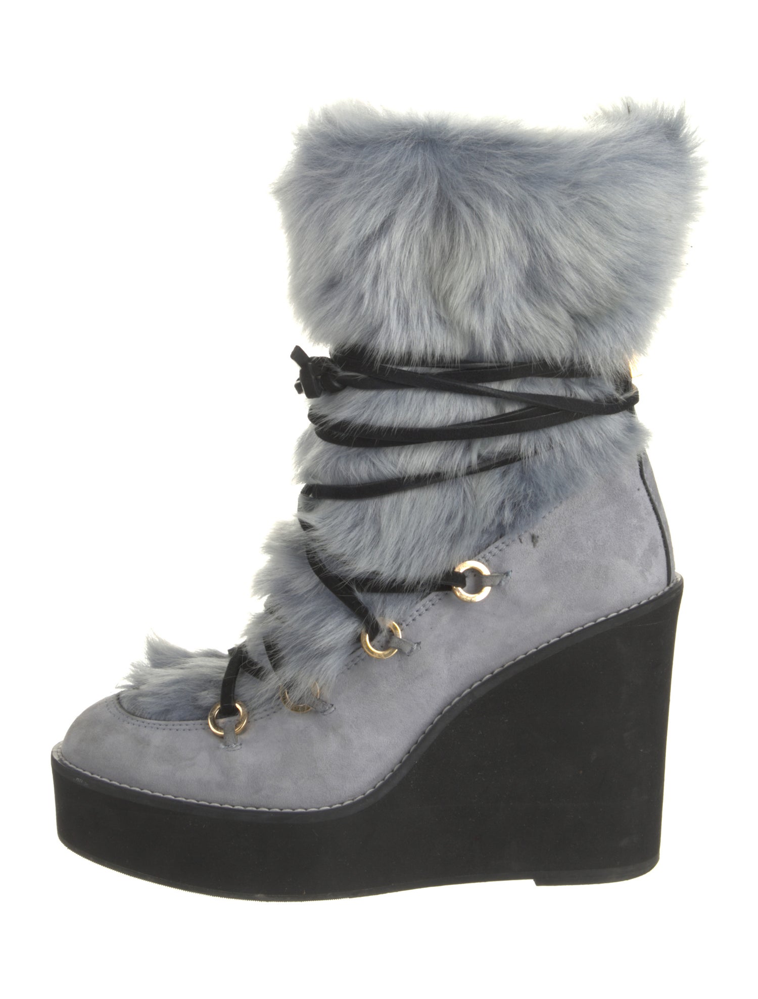Stuart Weitzman Suede Fur Trim Lace-Up Boots
