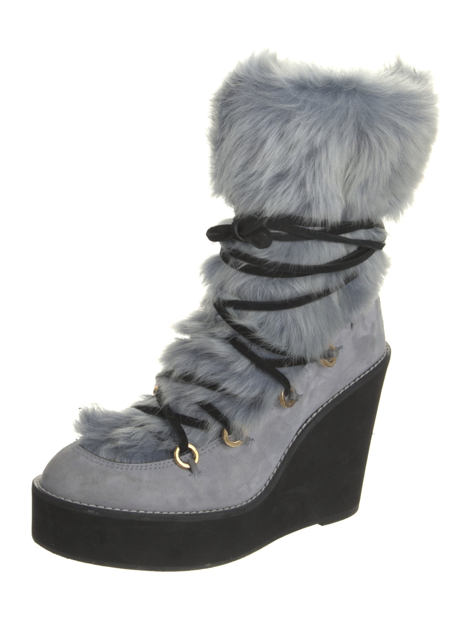 Stuart Weitzman Suede Fur Trim Lace-Up Boots