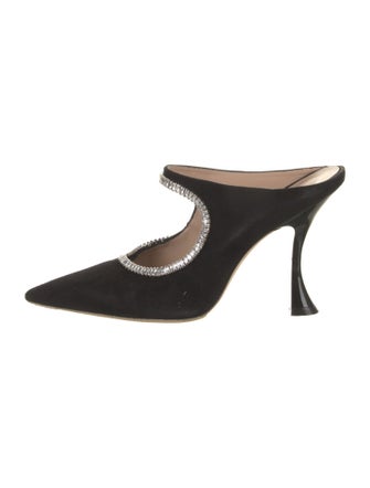 Stuart Weitzman Suede Crystal Embellishments Mules