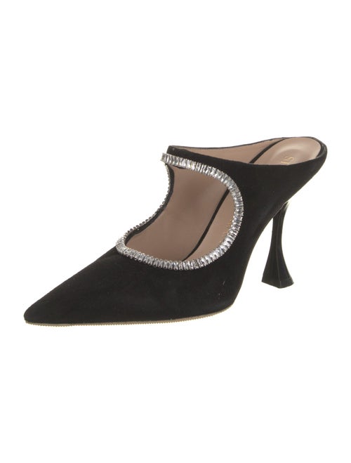 Stuart Weitzman Suede Crystal Embellishments Mules