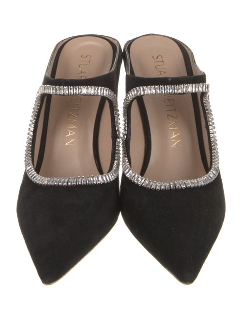 Stuart Weitzman Suede Crystal Embellishments Mules
