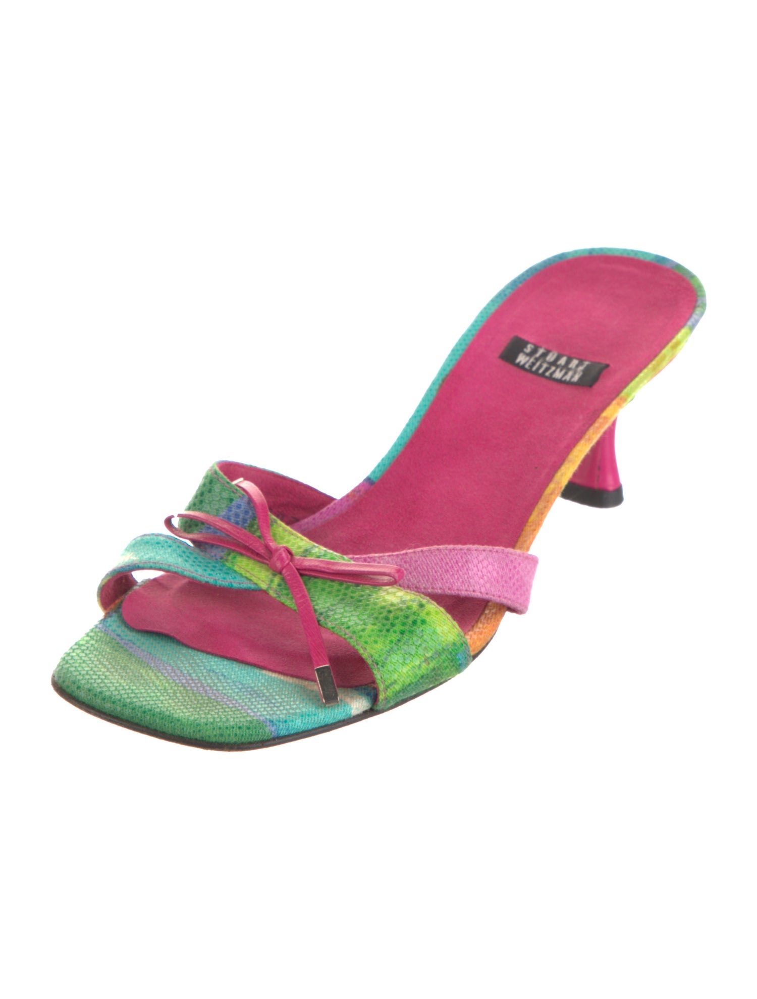 Stuart Weitzman Printed Bow Accents Slides