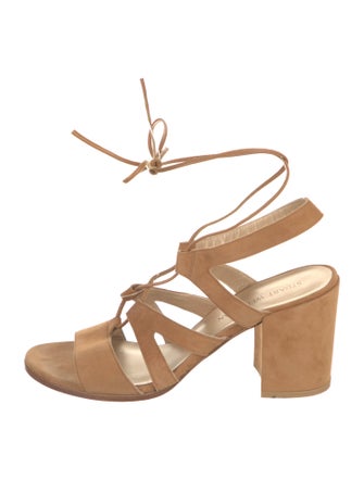 Stuart Weitzman Suede Leather Trim Embellishment Gladiator Sandals