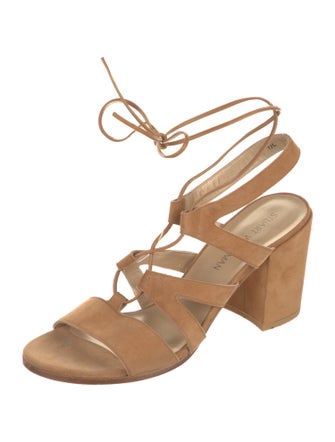 Stuart Weitzman Suede Leather Trim Embellishment Gladiator Sandals