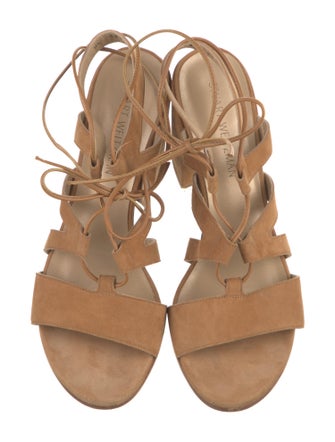 Stuart Weitzman Suede Leather Trim Embellishment Gladiator Sandals