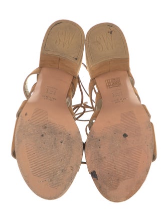 Stuart Weitzman Suede Leather Trim Embellishment Gladiator Sandals