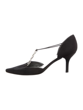 Stuart Weitzman Crystal Embellishments T-Strap Pumps