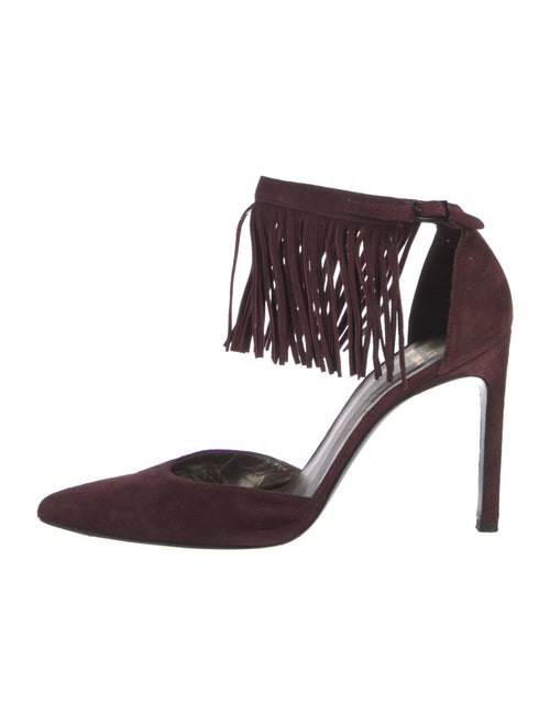 Stuart Weitzman Suede Fringe Trim Accent D'Orsay Pumps