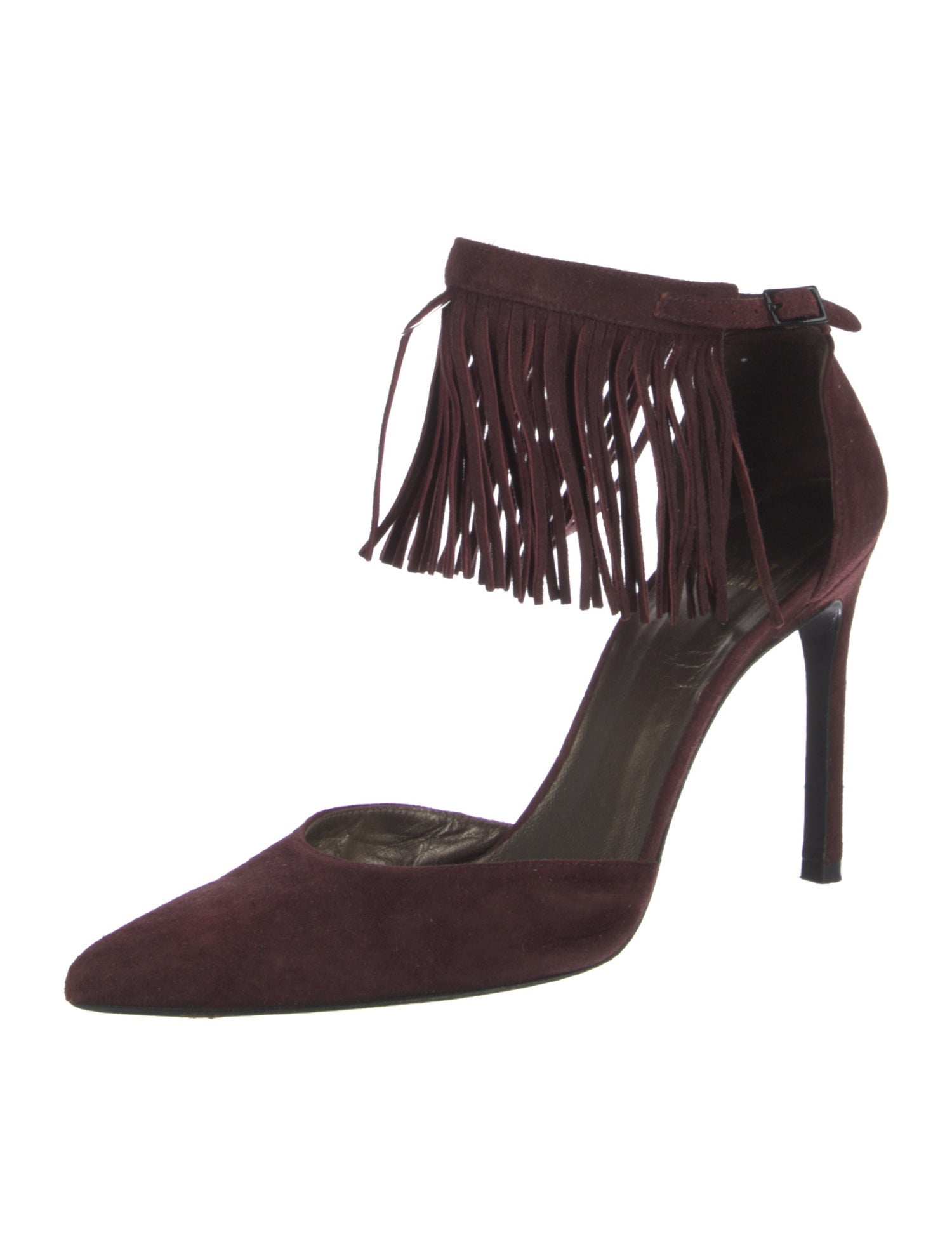 Stuart Weitzman Suede Fringe Trim Accent D'Orsay Pumps