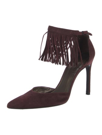 Stuart Weitzman Suede Fringe Trim Accent D'Orsay Pumps