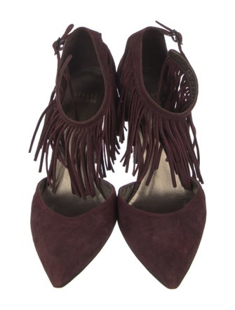Stuart Weitzman Suede Fringe Trim Accent D'Orsay Pumps
