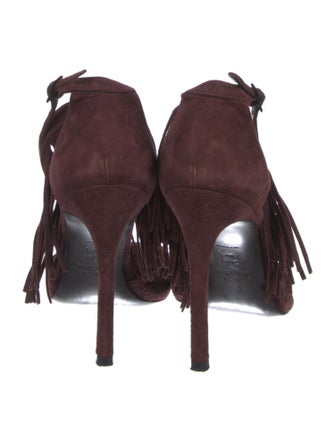 Stuart Weitzman Suede Fringe Trim Accent D'Orsay Pumps