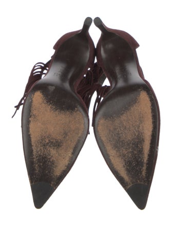 Stuart Weitzman Suede Fringe Trim Accent D'Orsay Pumps