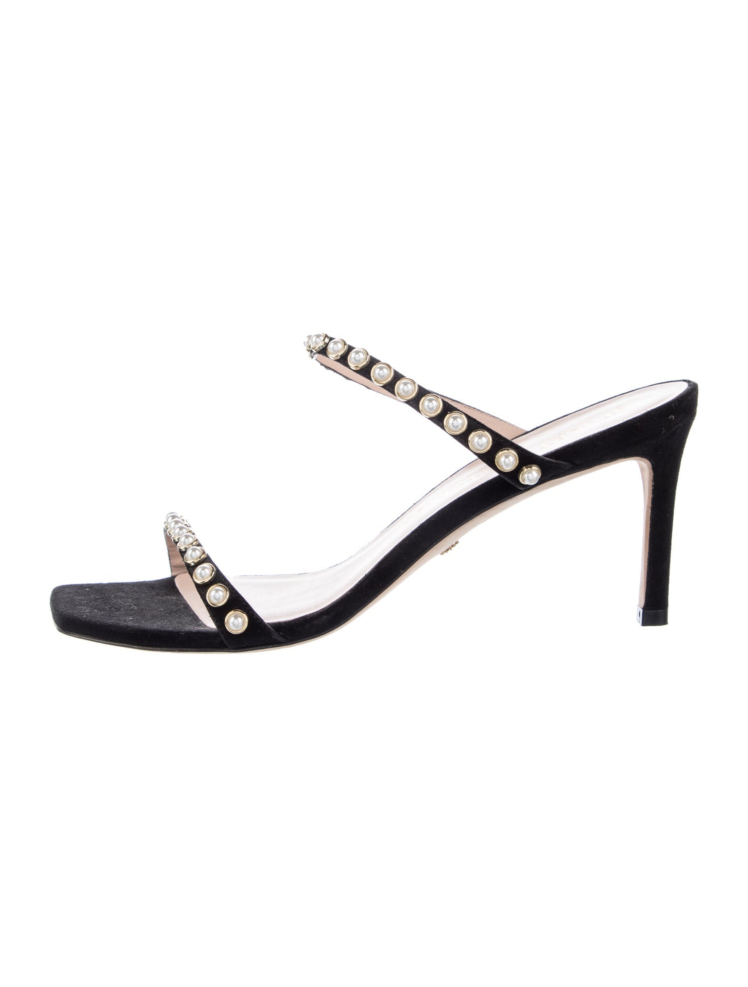 Stuart Weitzman Suede Beaded Accents Slides