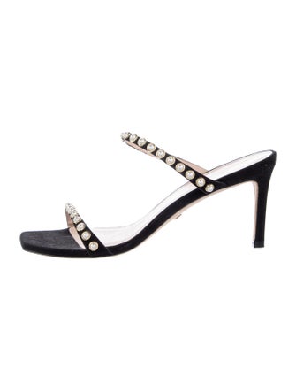 Stuart Weitzman Suede Beaded Accents Slides