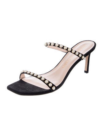 Stuart Weitzman Suede Beaded Accents Slides