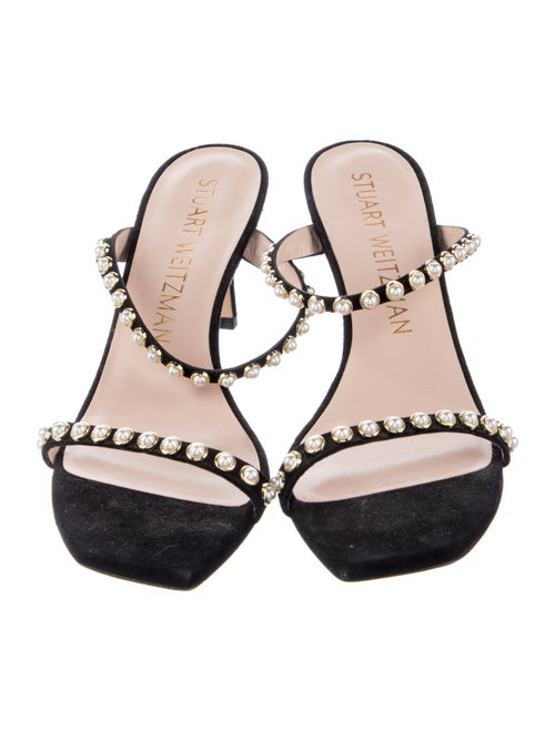 Stuart Weitzman Suede Beaded Accents Slides