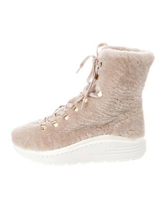 Stuart Weitzman Faux Fur Lace-Up Boots