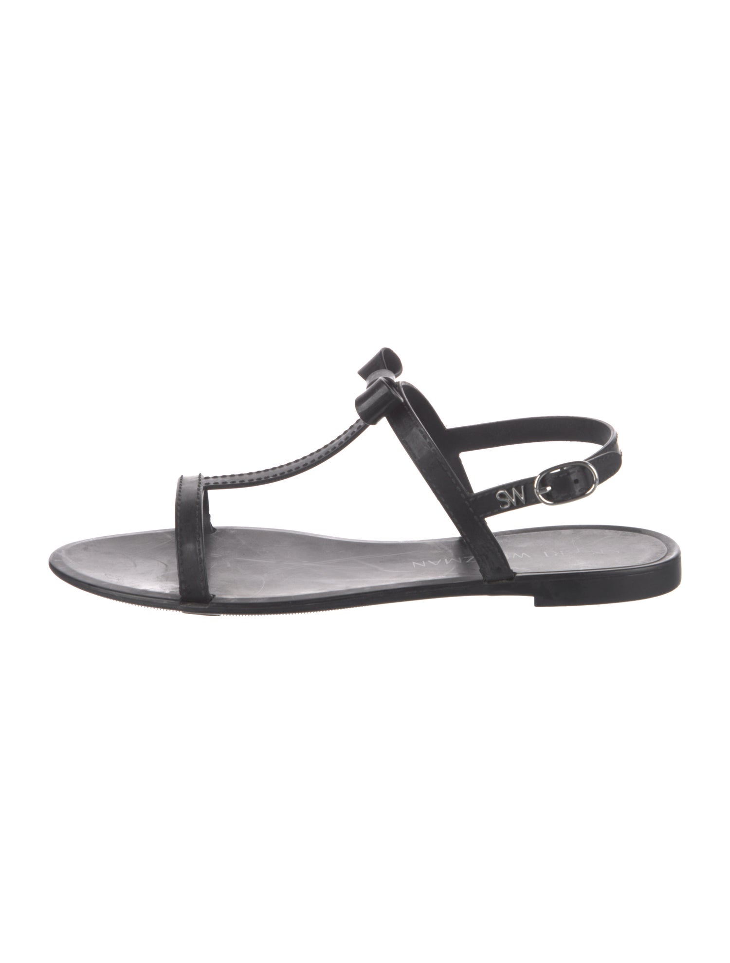Stuart Weitzman Rubber Bow Accents T-Strap Sandals