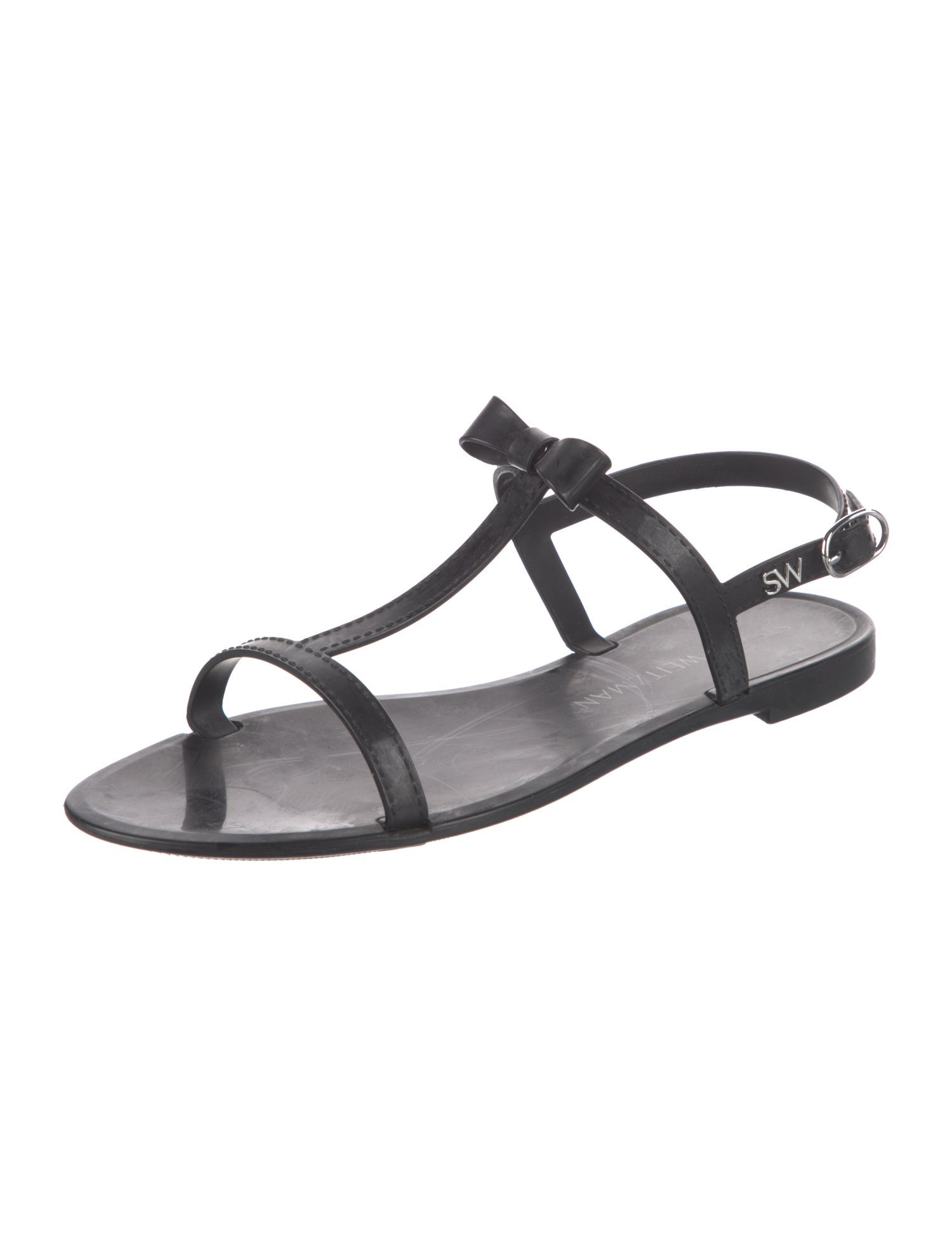 Stuart Weitzman Rubber Bow Accents T-Strap Sandals