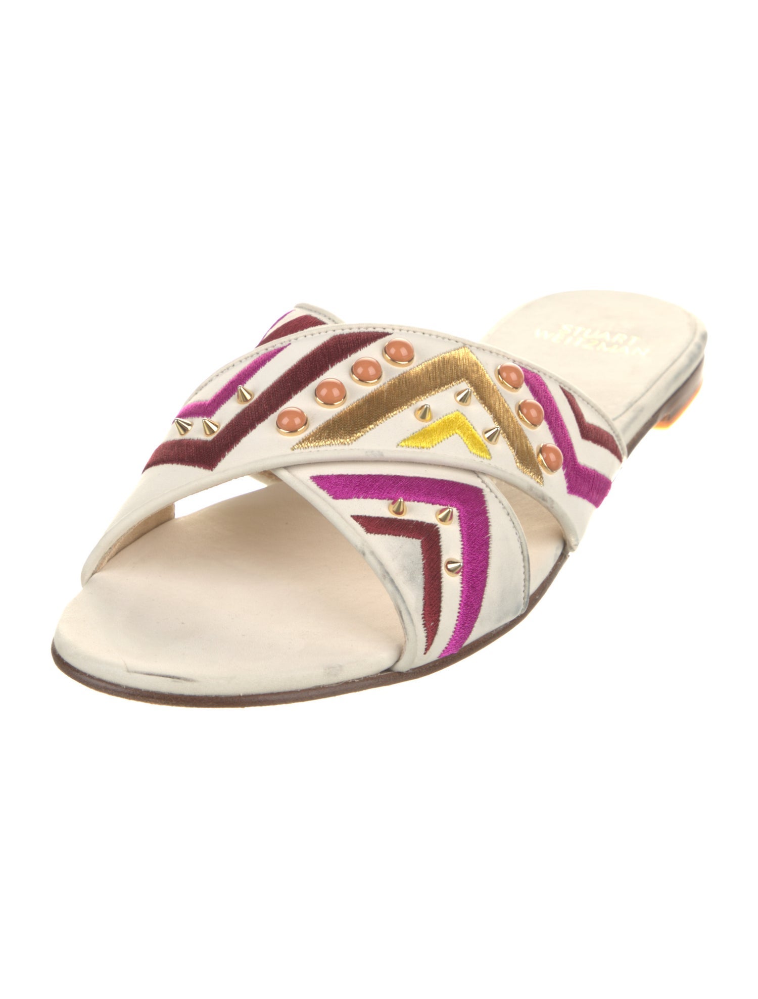 Stuart Weitzman Leather Printed Slides