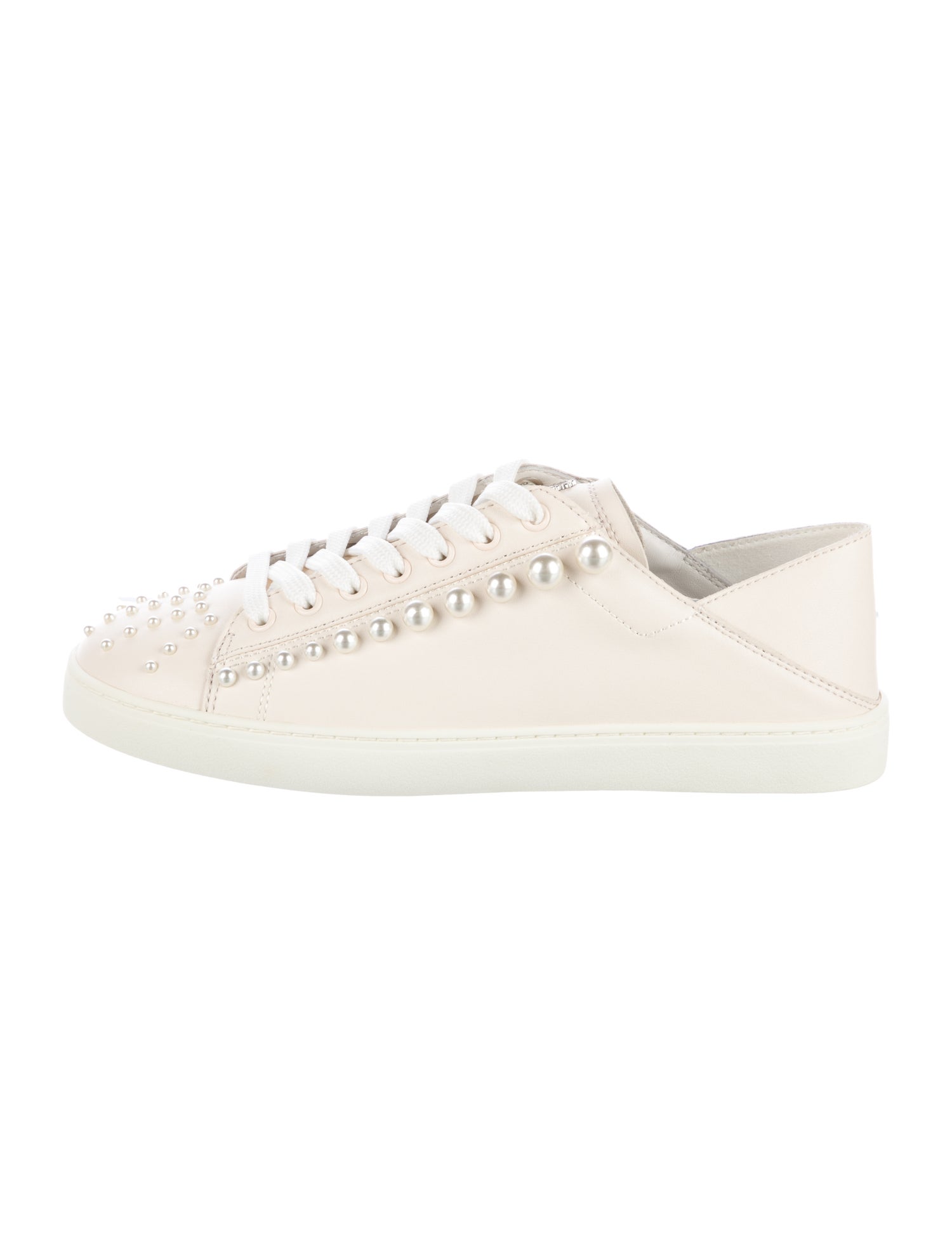 Stuart Weitzman Leather Beaded Accents Sneakers