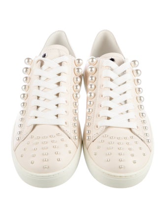 Stuart Weitzman Leather Beaded Accents Sneakers